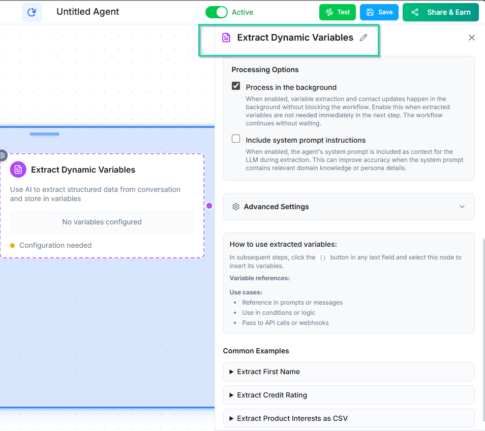Extract Dynamic Variables Node